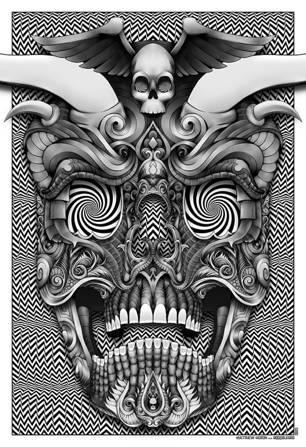 DOOODLEGOD 'Trippy Horned Skull' Augmented Reality Animation Art Print - Image 2